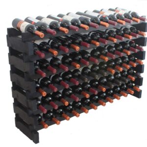 Stackable Modular Wine Rack Wine Storage Rack Wine Holder Display Shelves for Wine Cellar or Basement, Freestanding Wine Rack Thick Wood Wobble-Free (Black, 12 X 6 Rows (72 Slots))