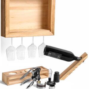 Wine Display Holder and Supplies Set - Housewarming Gifts for Women Who Have Everything, Home Buyer Closing Gift from Realtor, New House Essentials - Rack, Stopper, Corkscrew and More Accessories