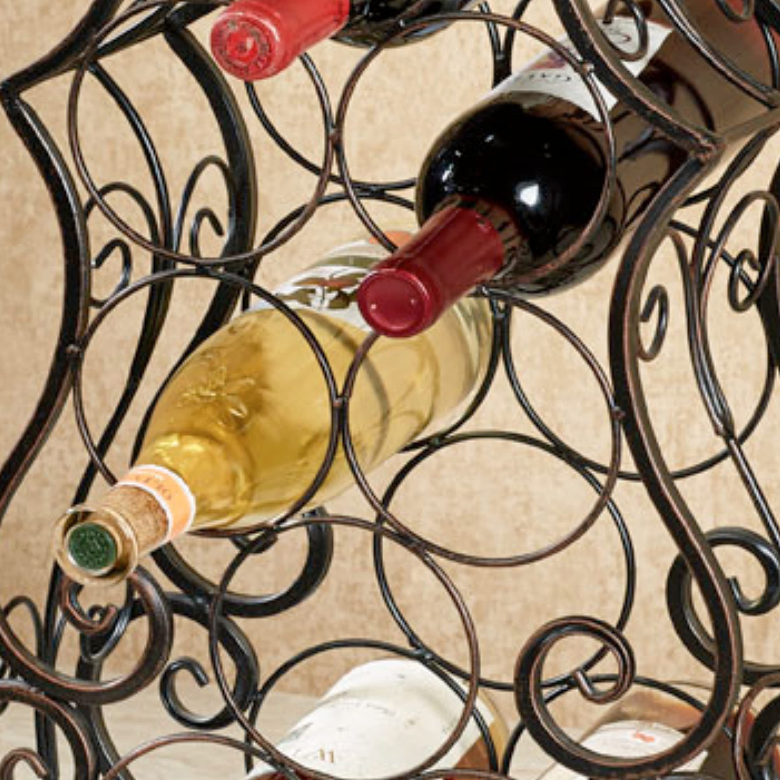 Touch of Class Pisa Countertop Metal Wine Rack Black Bronze | Storage Holder up to Eight Bottles | Tabletop Winerack Organizer with Scrolling Openwork Designs