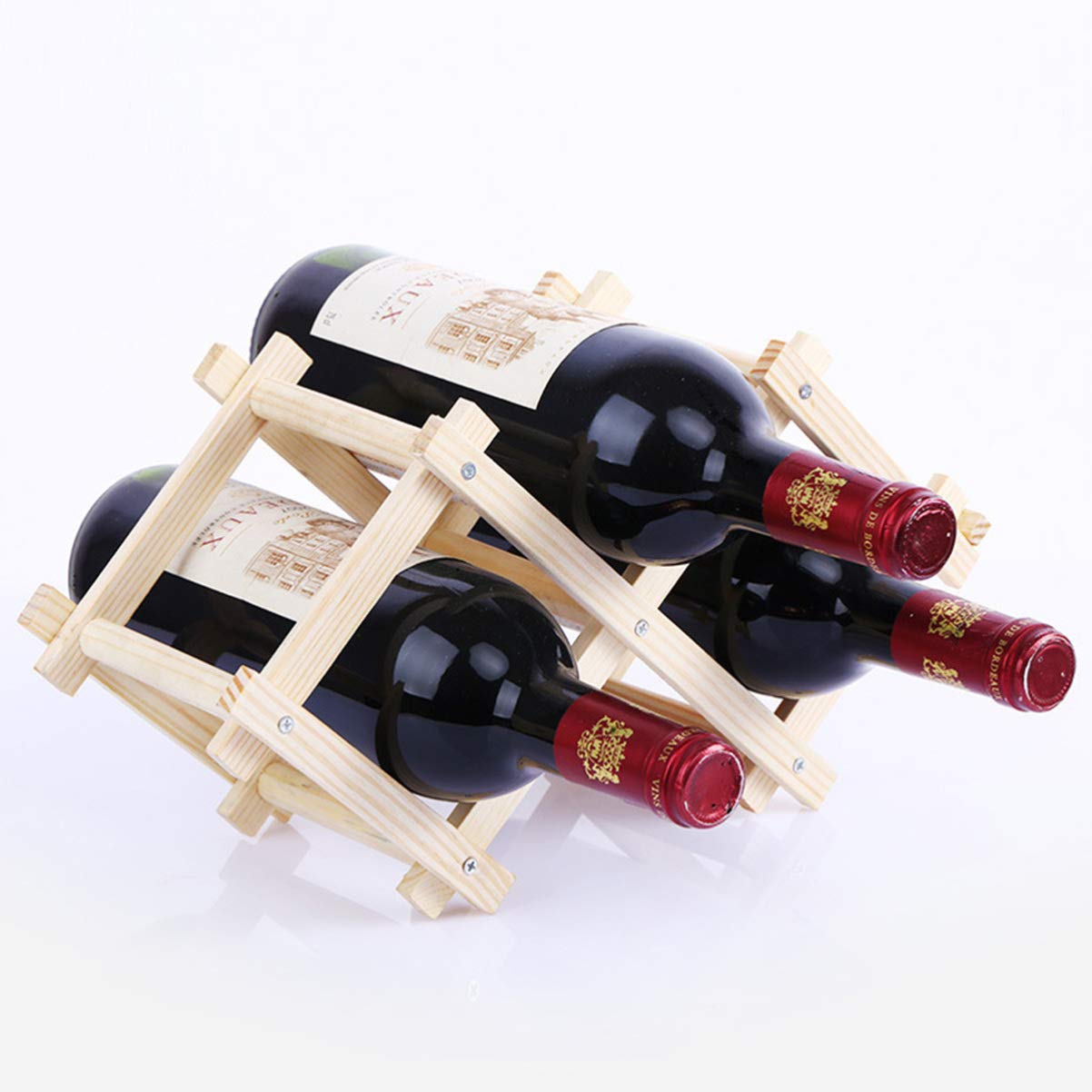 VOSAREA Desktop Stand Wood Folding Wine Racks 3 Slots Wine Bottle Holder Bamboo Foldable Countertop Wine Storage Accessory for Kitchen Bar Wall Display Home Decor Shelf Bracket