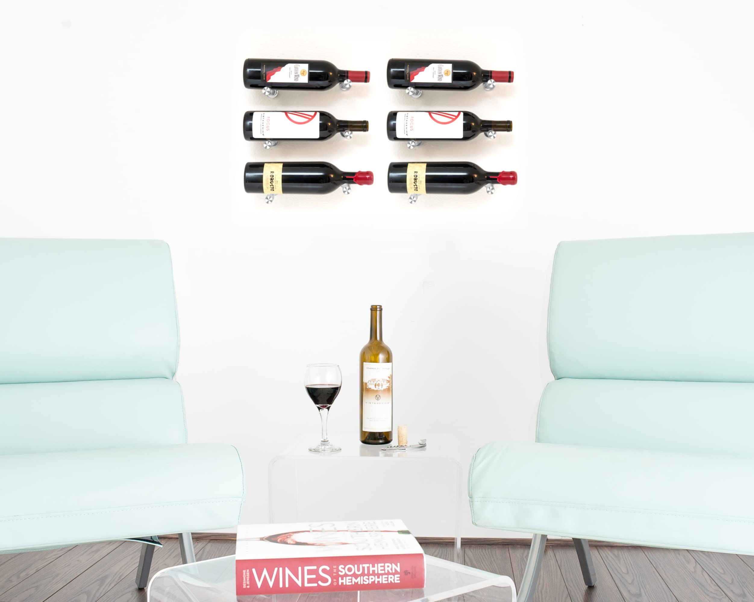 VintageView Vino Series - Vino Pins Designer Kit 6 Bottle Wall Mounted Wine Rack (Matte Black) Stylish Modern Wine Storage with Label-Forward Design