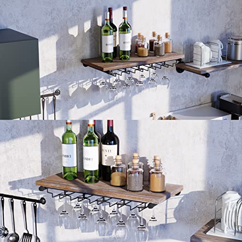 GWH Industrial Wine Rack Wall Mounted - (1 Tier - 24in), Easy to Install, Hanging Wine Rack, 100% Pine Solid Wood, Durable Steel