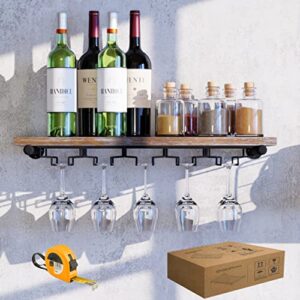 gwh industrial wine rack wall mounted - (1 tier - 24in), easy to install, hanging wine rack, 100% pine solid wood, durable steel