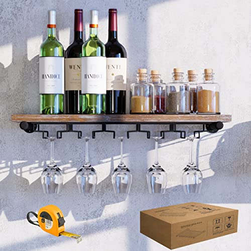 GWH Industrial Wine Rack Wall Mounted - (1 Tier - 24in), Easy to Install, Hanging Wine Rack, 100% Pine Solid Wood, Durable Steel