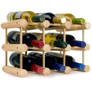 heincorp countertop wine rack stackable wine storage - free standing table top, cabinet or counter top wine holder - natural pine wooden wine rack holds 9 bottles