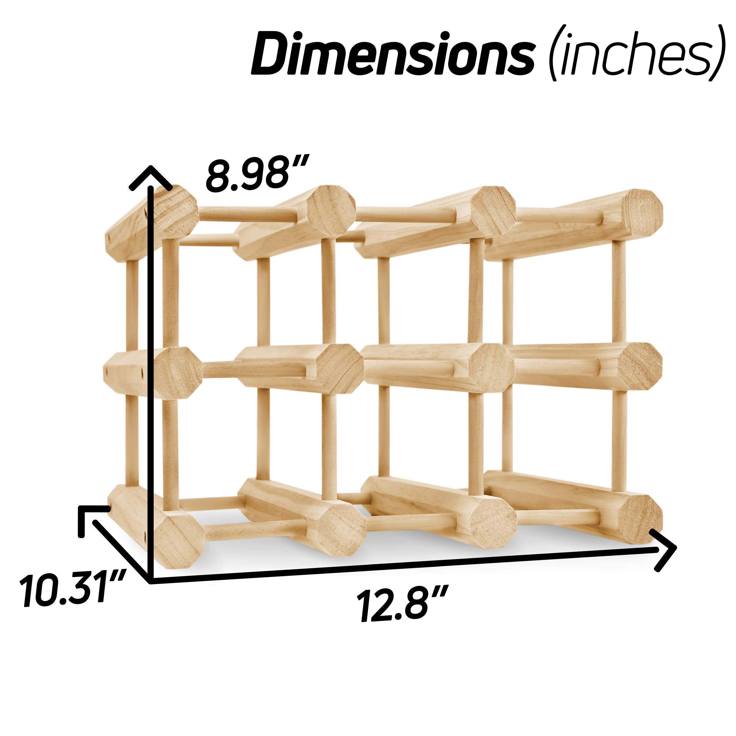 Heincorp Countertop Wine Rack Stackable Wine Storage - Free Standing Table Top, Cabinet or Counter Top Wine Holder - Natural Pine Wooden Wine Rack Holds 9 Bottles