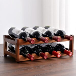 Maydear Bamboo Wine Rack, 4-Tier Wine Bottle Holder Tabletop Wine Bottle Organizer Storage 16 Bottles Wine Racks Sturdy and Durable Cabinet Shelf Free Standing Wine Display Shelf