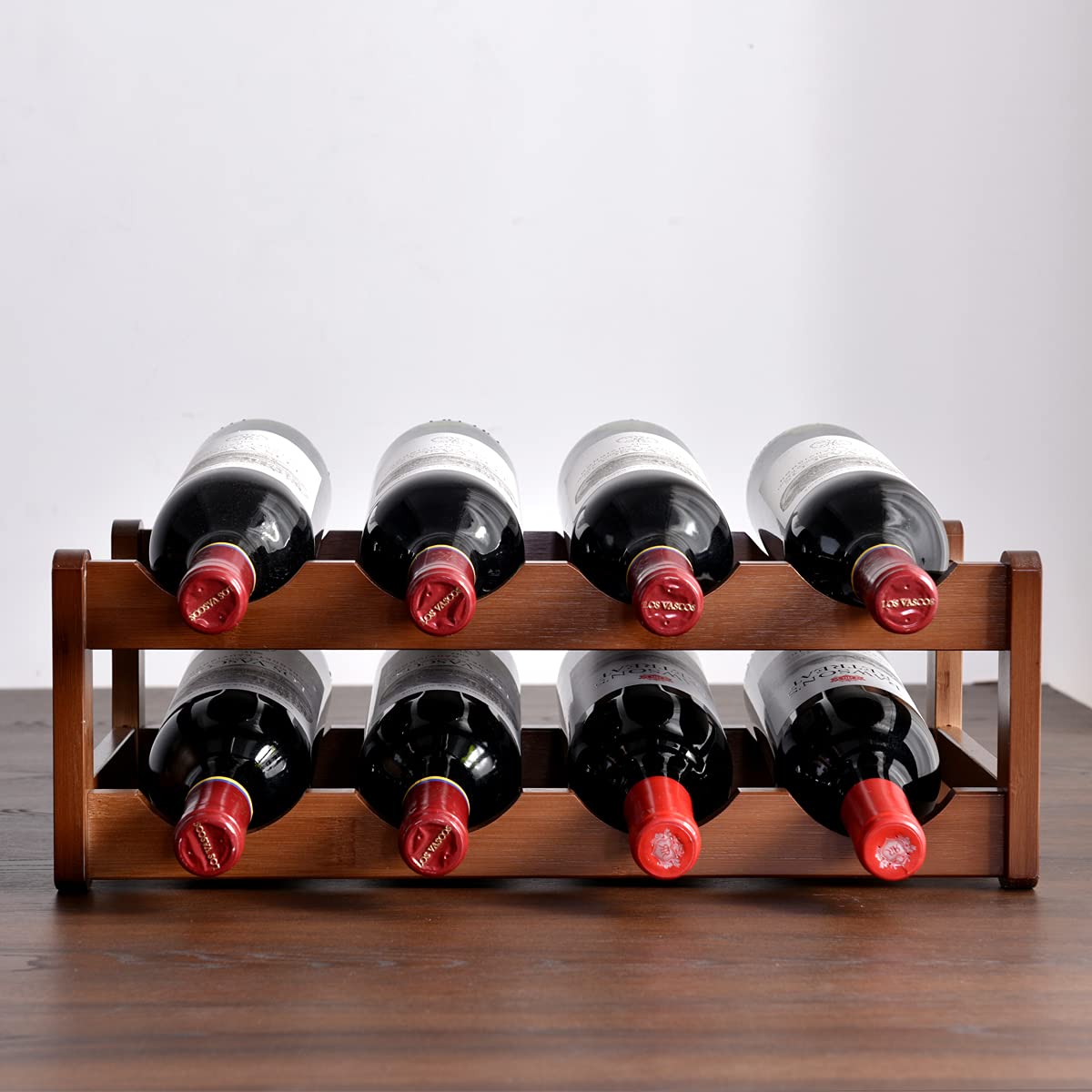 Maydear Bamboo Wine Rack, 4-Tier Wine Bottle Holder Tabletop Wine Bottle Organizer Storage 16 Bottles Wine Racks Sturdy and Durable Cabinet Shelf Free Standing Wine Display Shelf