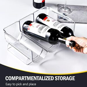 Lunmore Red Wine Organizer, Plastic Stackable Wine Bottle Holders, Wine and Drink Organizer Shelf for Kitchen Countertop, Cabinet, Fridge, Transparent - Holds 3 Bottles - 2 Pack