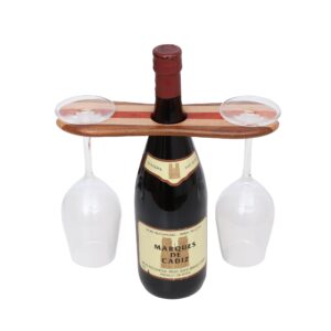 Frescorr - Wine Bottle & Glass Holder - Handmade Wooden Counter Stand for Wine for Two Glasses & Bottle (Straight)