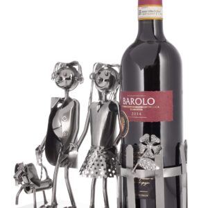 BRUBAKER Bottle Holder Wine - Couple with Dog - Decoration Object Metal - Bottle Stand with Greeting Card