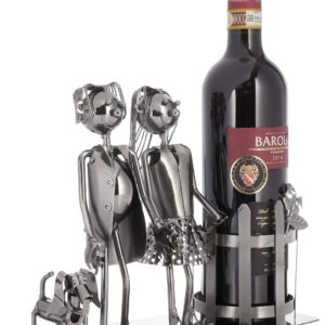 BRUBAKER Bottle Holder Wine - Couple with Dog - Decoration Object Metal - Bottle Stand with Greeting Card