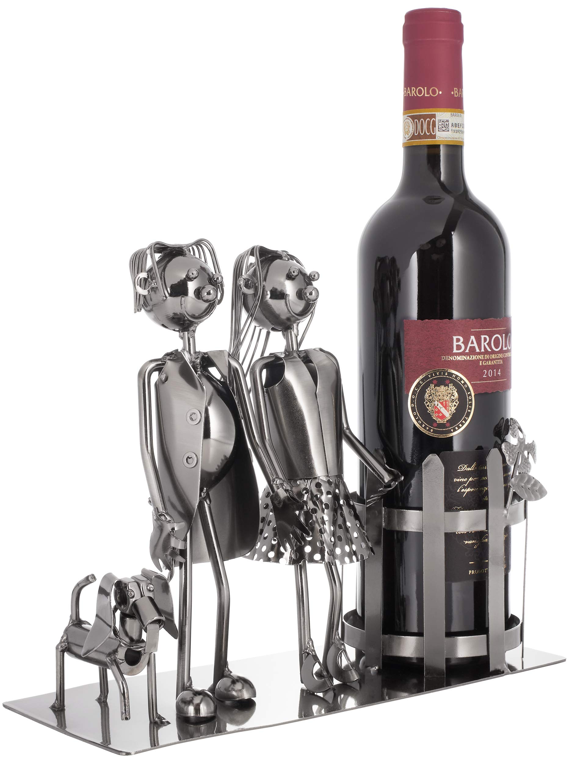 BRUBAKER Bottle Holder Wine - Couple with Dog - Decoration Object Metal - Bottle Stand with Greeting Card