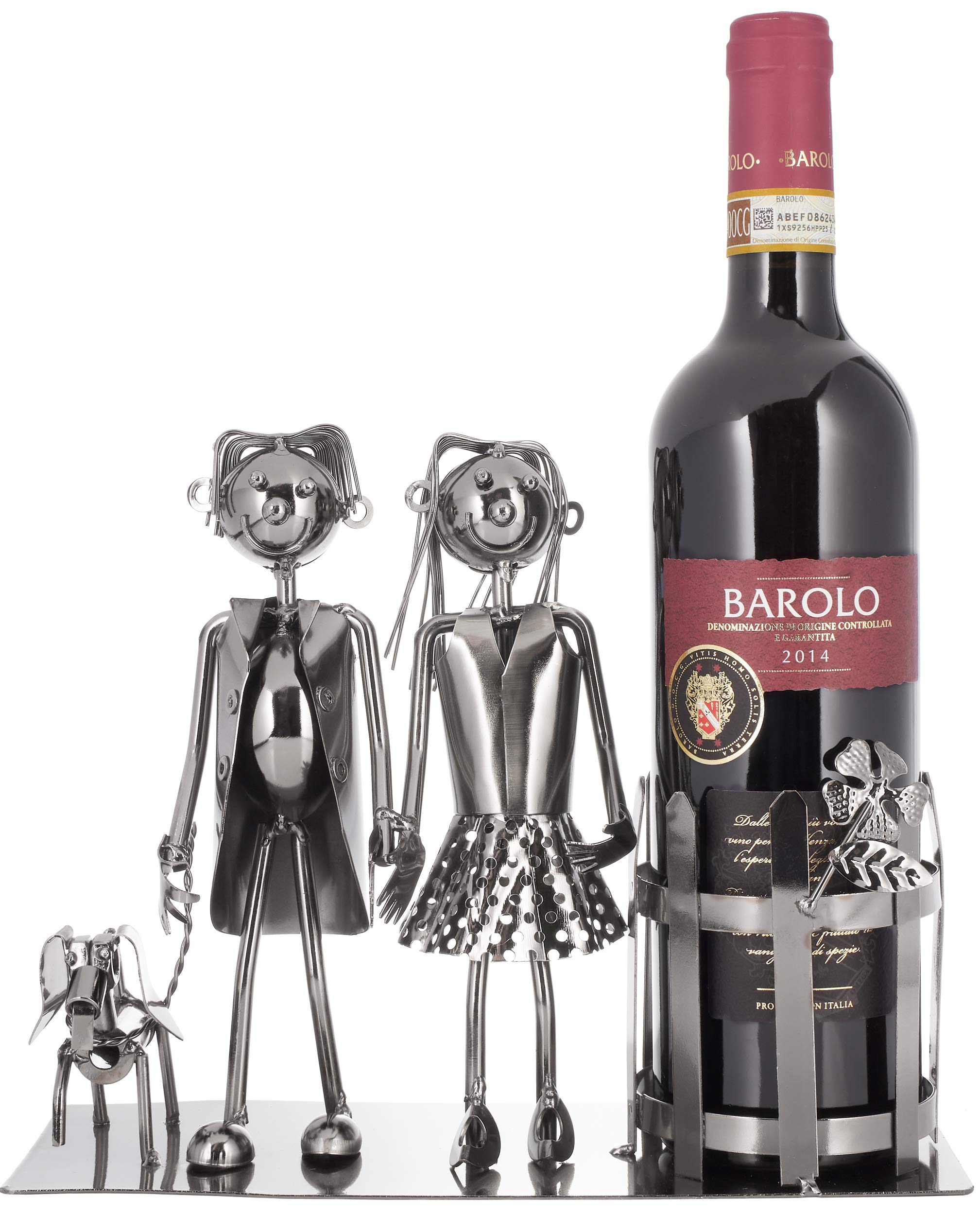 BRUBAKER Bottle Holder Wine - Couple with Dog - Decoration Object Metal - Bottle Stand with Greeting Card