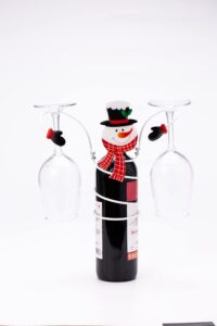 jxueych holiday wine bottle & glass holders countertop, hold 1 wine bottle and 2 glasses, perfect for home decor & kitchen storage rack, bar, wine cellar, cabinet, pantry, etc (snowman)