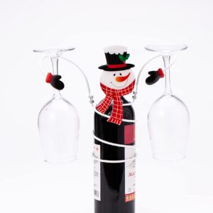 Jxueych Holiday Wine Bottle & Glass Holders Countertop, Hold 1 Wine Bottle and 2 Glasses, Perfect for Home Decor & Kitchen Storage Rack, Bar, Wine Cellar, Cabinet, Pantry, etc (Snowman)