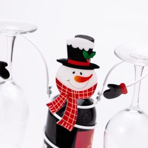 Jxueych Holiday Wine Bottle & Glass Holders Countertop, Hold 1 Wine Bottle and 2 Glasses, Perfect for Home Decor & Kitchen Storage Rack, Bar, Wine Cellar, Cabinet, Pantry, etc (Snowman)
