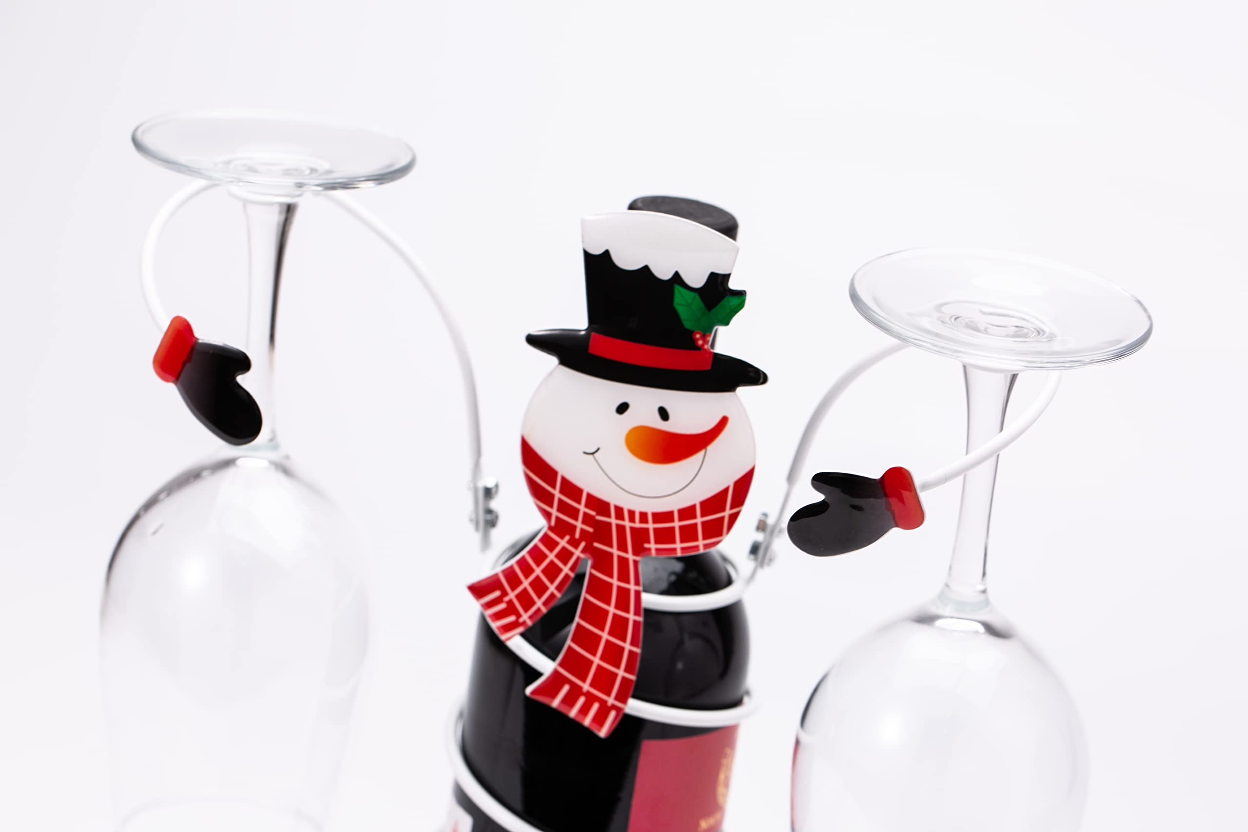 Jxueych Holiday Wine Bottle & Glass Holders Countertop, Hold 1 Wine Bottle and 2 Glasses, Perfect for Home Decor & Kitchen Storage Rack, Bar, Wine Cellar, Cabinet, Pantry, etc (Snowman)