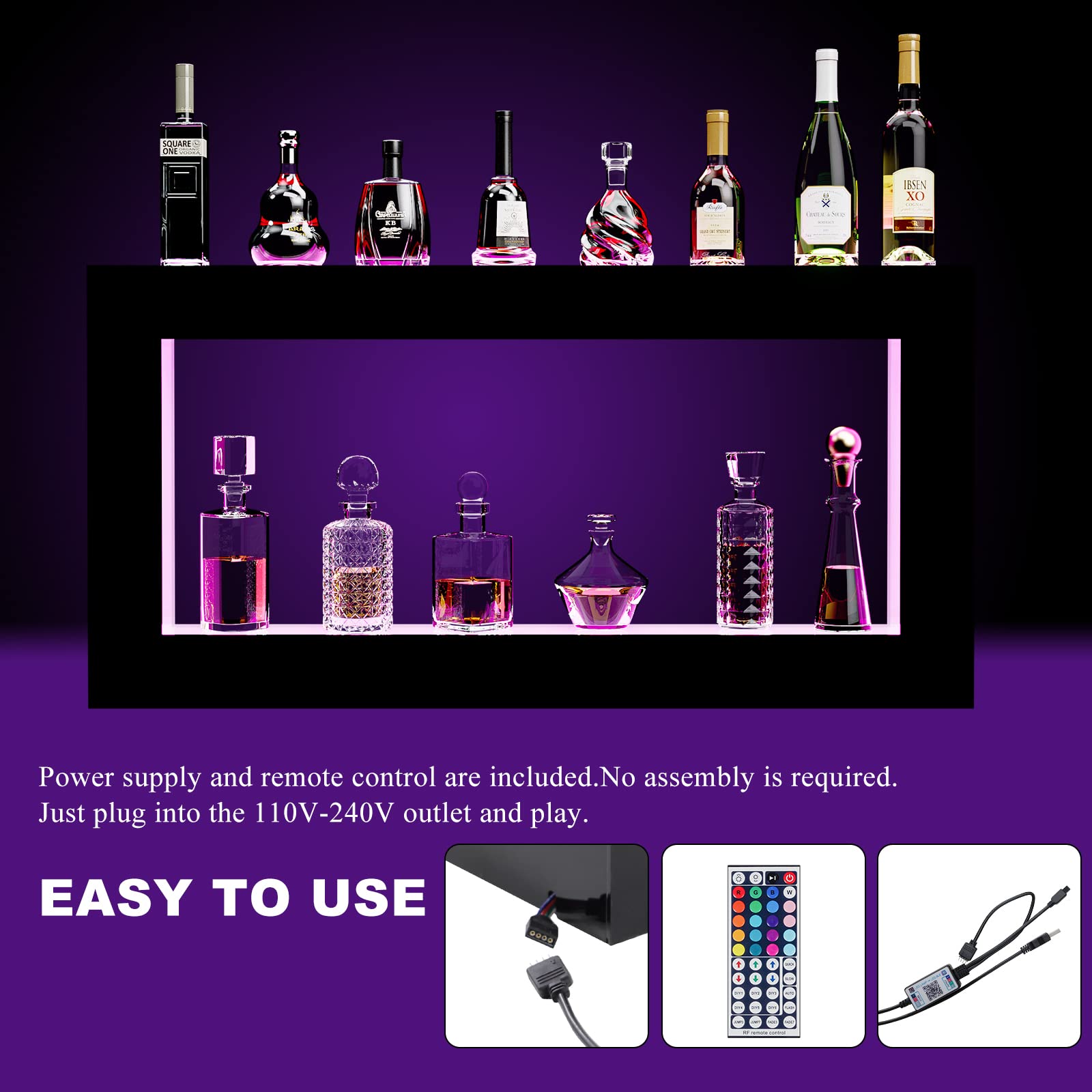 Oarlike Wall-Mounted LED Liquor Bottle Display Shelf 48 in Floating/Countertop Lighted Bar Shelf with APP Remote Controller for Home Commercial Bar Acrylic Display Stand