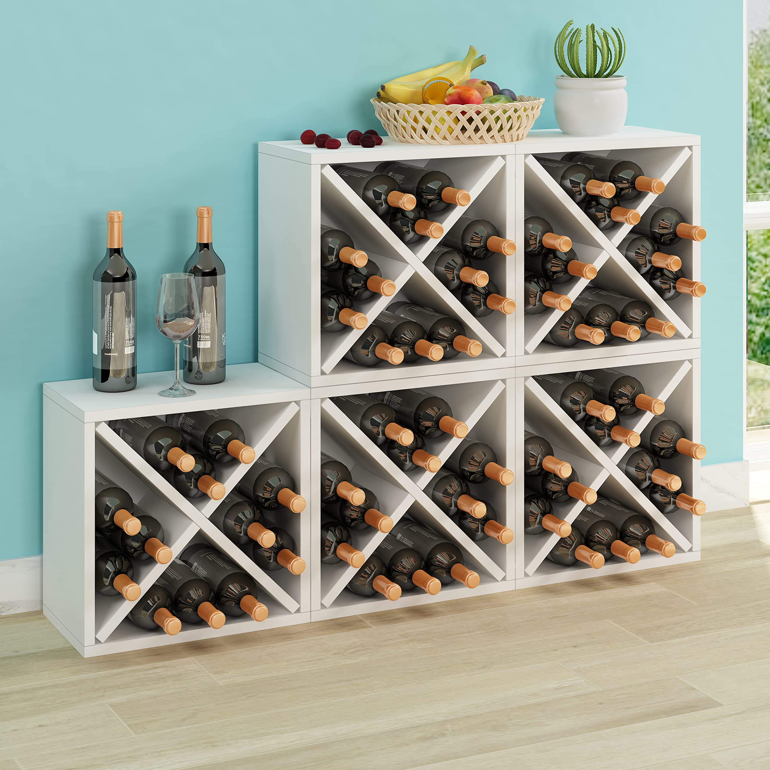 Way Basics Wine Rack Cube Stackable Bar Shelf (12 Bottle), White