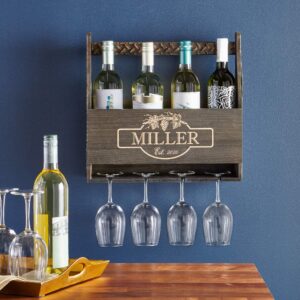 Let's Make Memories Personalized Rustic Wood Wine Rack - Wine Country Decor - for Wine Lovers - Customize with Name — Family Name Version