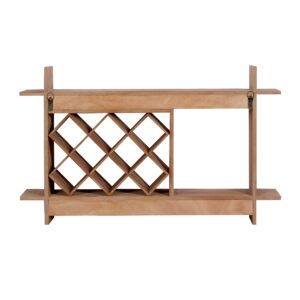 Deco 79 Wood Geometric 8 Bottle Slot Wall Wine Rack with 6 Glass Holder Slots, 34" x 8" x 20", Brown