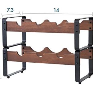 OUVINTE 2 Tier Stackable Wine Rack Rustic Freestanding Floor Wine Holder Table Wine Shelf Countertop Wine Stand Small Standing Bottle Storage Racks for Pantry, Bar, Cabinet