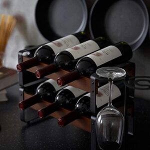 OUVINTE 2 Tier Stackable Wine Rack Rustic Freestanding Floor Wine Holder Table Wine Shelf Countertop Wine Stand Small Standing Bottle Storage Racks for Pantry, Bar, Cabinet