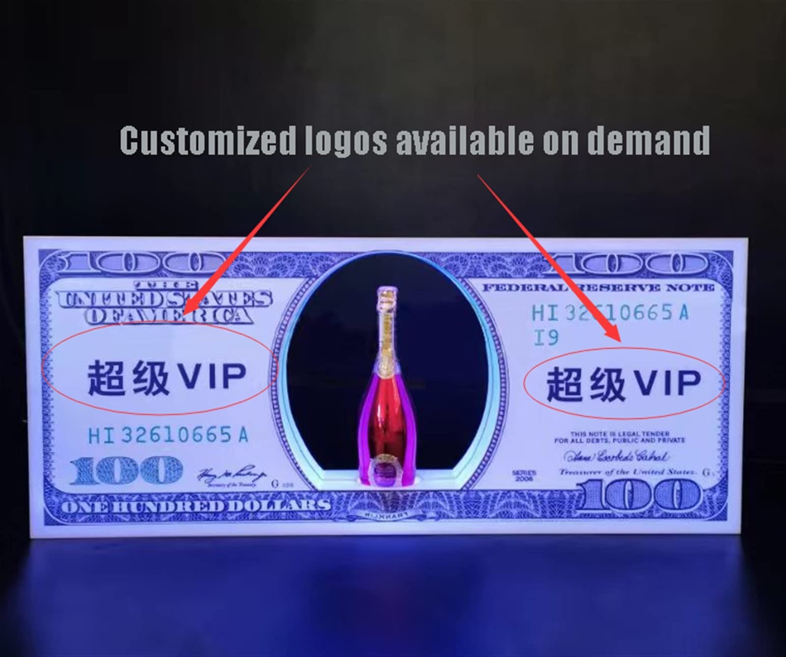 Champagne sparklers Rechargeable Colored bottle Presenter,Custom Rechargeable Glorifier Display stand led VIP service,Bar/Hotel/Nightclub/Villa/Private Party/Masquerade (Color : RGB)