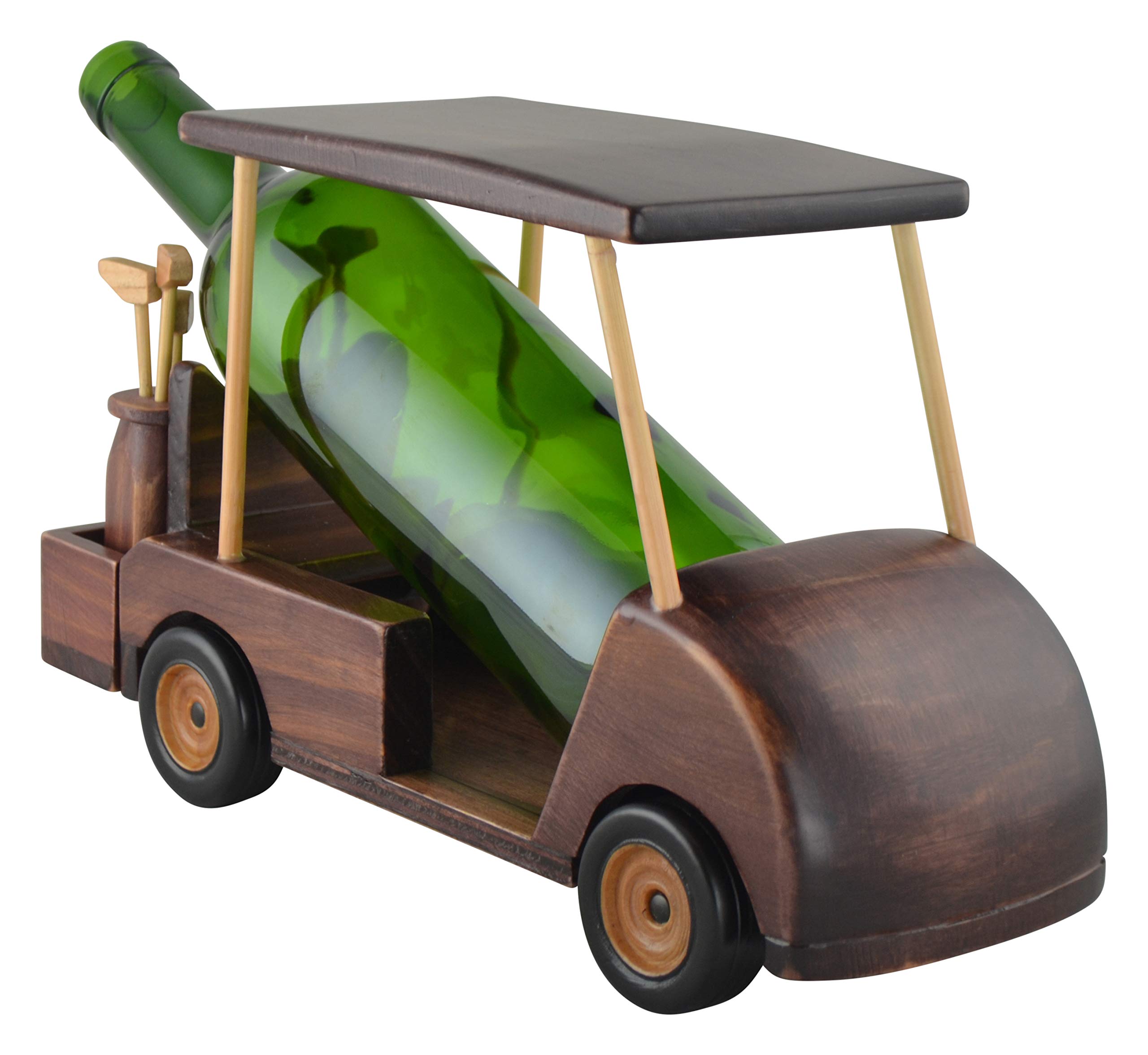 Threestar Handmade Wooden Golf Cart Wine Bottle Holder