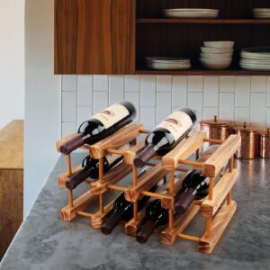 IWNTWY Wine Racks Countertop, 12 Wine Bottle Holder Stand, Freestanding Floor Wine Storage Shelf, DIY Assembly Wooden Wine Rack Water Bottle Organizer for Home Kitchen Cabinet Bar Wine Gifts