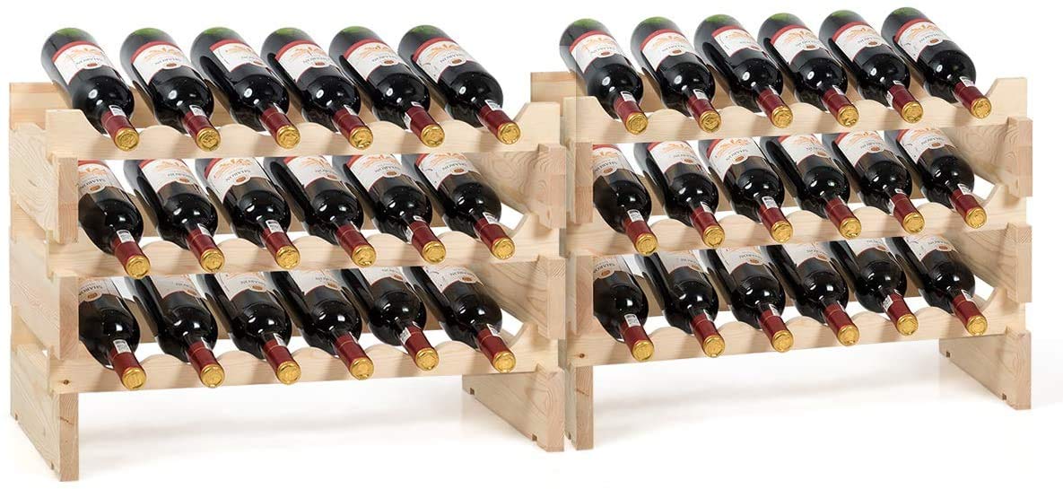 HAPPYGRILL Wood Wine Rack 36 Bottle Stackable Storage Stand Wine Display Shelves