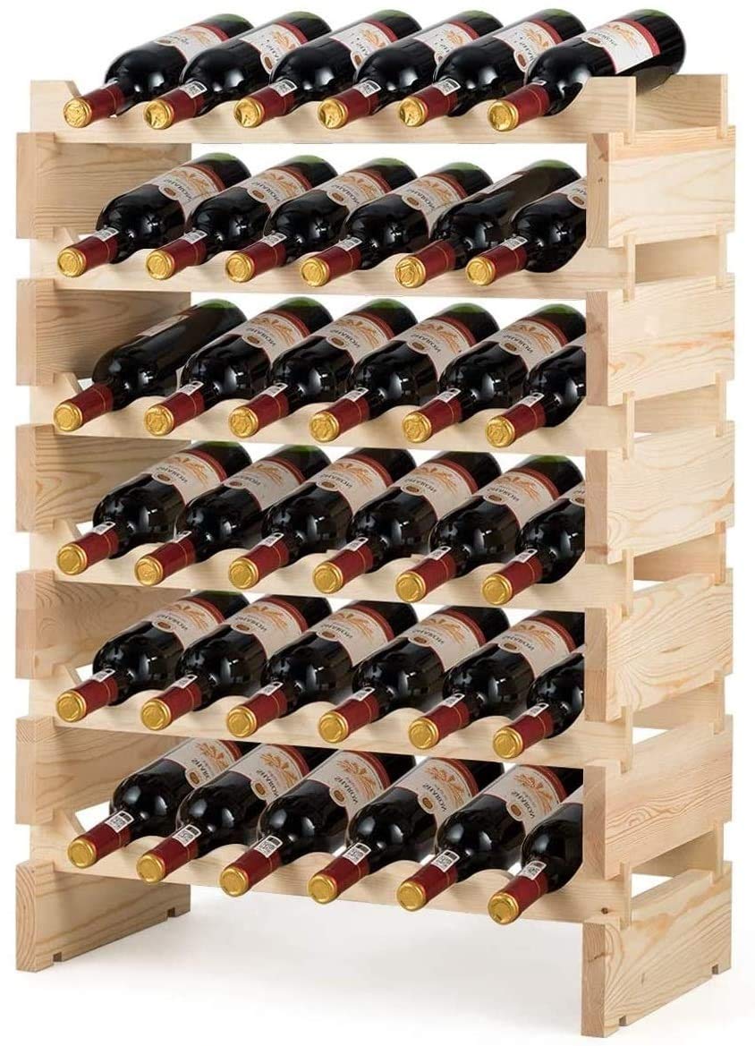 HAPPYGRILL Wood Wine Rack 36 Bottle Stackable Storage Stand Wine Display Shelves