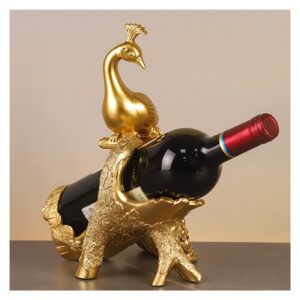 single bottle countertop wine holder stand,decorative peacock statue wine rack bottle holder statue display stand countertop rack table centerpiece for home bar or kitchen counter ( color : gold )