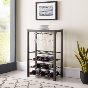 kings brand furniture – freestanding floor wine rack storage table - hold 20 bottles with glasses holder