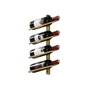 metal wall wine rack, wall-mounted wine rack with bottle & glass holder,metal hanging wine holder,floating bottle storage rack,stemware racks organizer, gold, 4 bottles