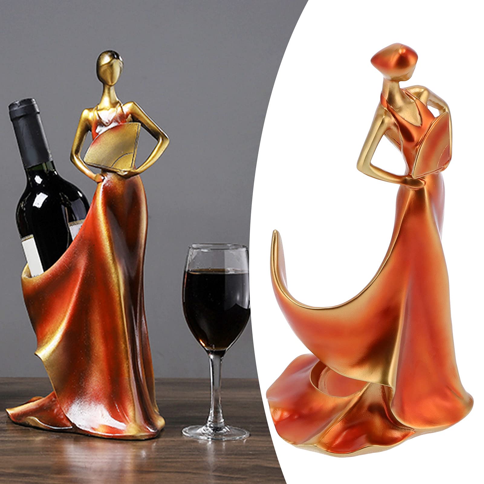 AUNMAS Dancer Wine Holder, Modern Lady Figurine Ornaments Skirt Holding Bottle Design Wine Bottle Rack Stand for Living Room Porch Cabinet Bae Decoration, Exquisite & Unique Decor, Red