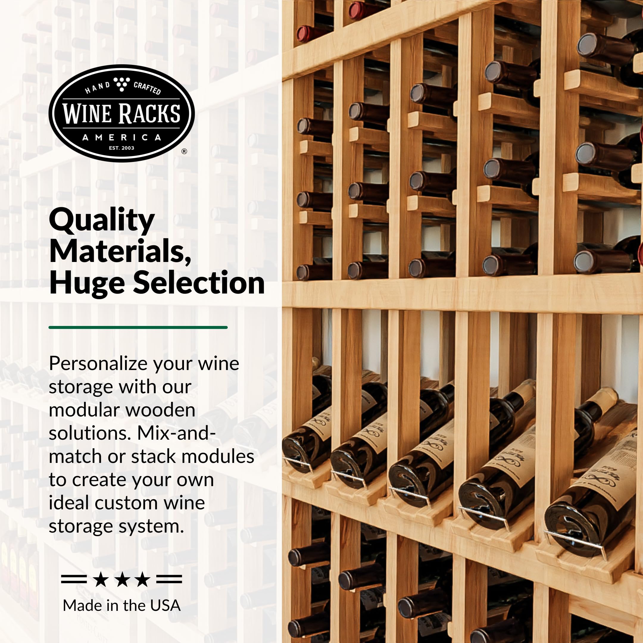 Wine Racks America Living Series Table Top Wine Rack - Durable and Modular Wine Storage System, Redwood Unstained - Holds 48 Bottles