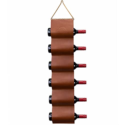 WALBROOK Wall Wine Rack - Leather Wine Rack, Hanging Wine Rack for 6 Bottles, Wine Gifts for Wine Lovers, Wall Mounted Wine Rack and Leather Wine Bottle Holder