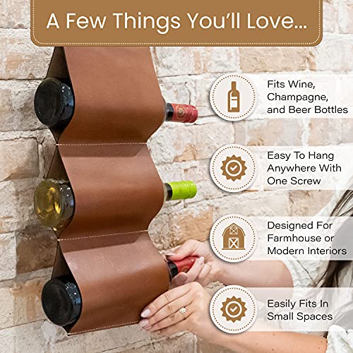 WALBROOK Wall Wine Rack - Leather Wine Rack, Hanging Wine Rack for 6 Bottles, Wine Gifts for Wine Lovers, Wall Mounted Wine Rack and Leather Wine Bottle Holder