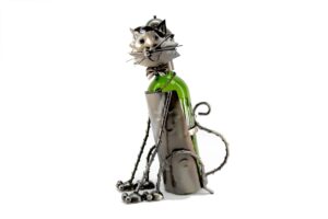 wine bodies sitting kitty cat metal wine bottle holder, charcoal
