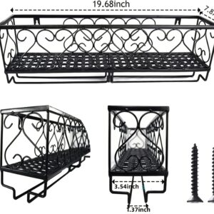 KNC Wall Mounted Wine Rack, Metal Bottle & Glass Holder with Hanging Stemware Glasses, Kitchen,Restaurant Living Room Décor,Storage Rack (Large (50cm/19.68in))