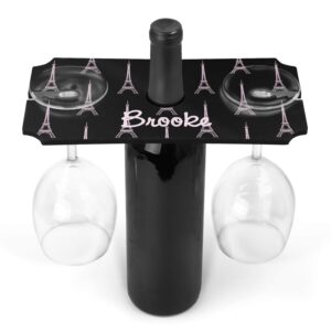 youcustomizeit personalized black eiffel tower wine bottle & glass holder