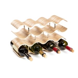 Asian Home 14 Bottle 4-Tier Wave Desktop Wine Rack Freestanding Countertop Bottle Holder for Wine Storage, Wood, Modern and Minimalist