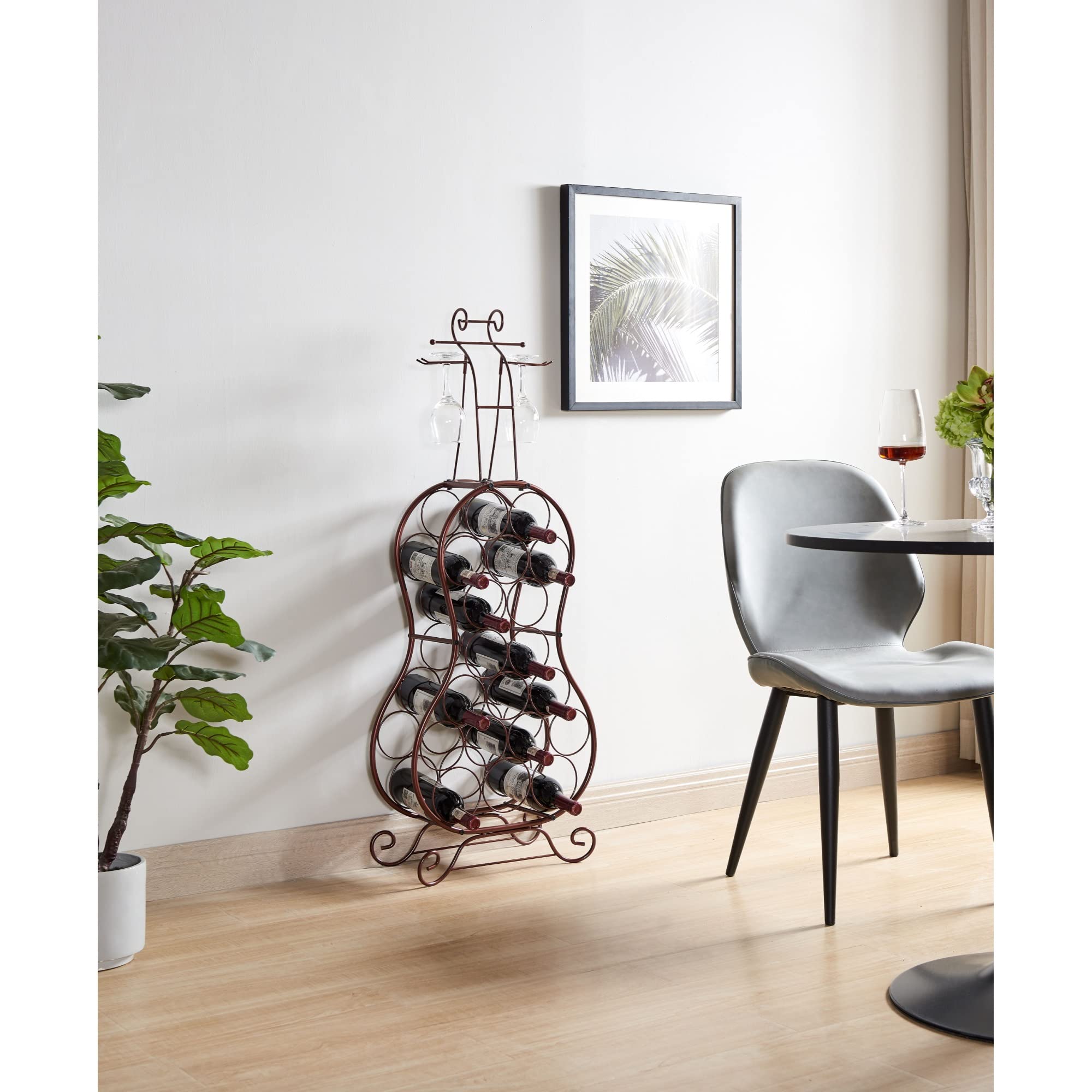 Pilaster Designs Flamenco Metal Wine Rack with Stemware Holders in Bronze