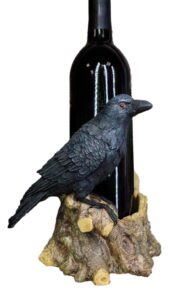 ebros gift macabre potion raven crow perching on tree stump wine bottle holder figurine mystical halloween kitchen home decor statue gothic ravens crows edgar poe quoth the raven nevermore