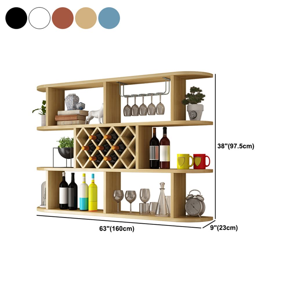 LITFAD Wine Holder Rack Modern Wall Mounted Manufactured Wood Wine Rack Restaurant Wine Bottle & Glass Rack Simple Shelf for Living Room Kitchen - Black 63" L x 9" W x 38" H