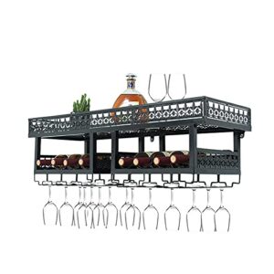 tfcfl industrial wall-mounted wine rack,wine glasses holder, double layer wall storage shelves, multi-function display shelf for bar kitchen restaurant (wrought iron)
