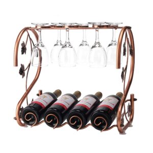 dreamideco wine rack with glass holderd,freestanding countertop metal wine rack wine glass holder water bottle organizer display storage home kitchen decor holds 4 wine bottles and 6 stemwares