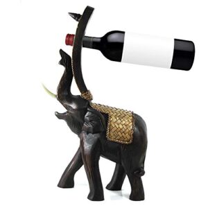 Joyous Elephant Carved Rain Tree Wooden Wine Bottle Holder (Thailand) | Handcarved Home Decorations
